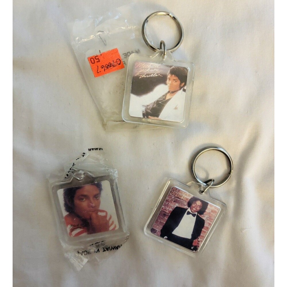 Vintage Michael Jackson 1.5” Square Keychain Lot of 3 Thriller Portraits